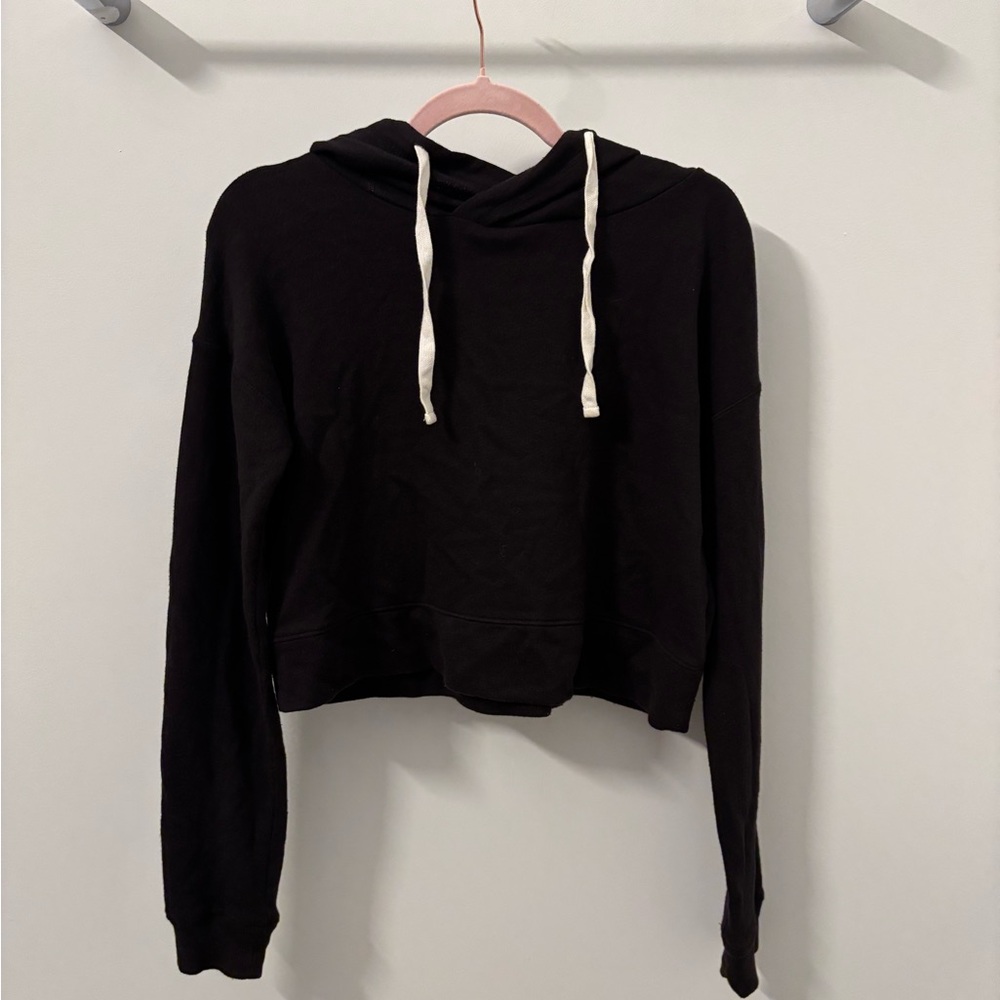 Authentic American Heritage Black Cropped Hoodie with White Drawstrings